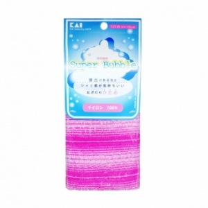 KAI Мочалка для тела "Super Bubble" массажная, жесткая, нейлон, розовая, в форме шарфа 30x100см