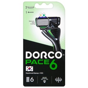 DORCO PACE 6 Green (станок +2'S) система с 6  лезвиями