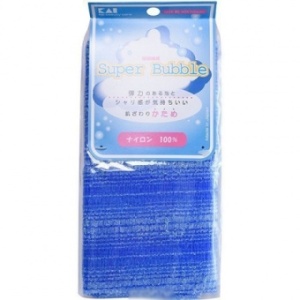 KAI Мочалка для тела "Super Bubble" жесткая, нейлон, синяя, в форме шарфа 30*100см