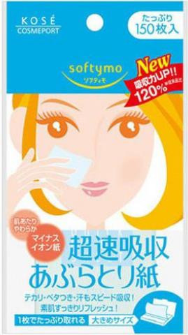 KOSE COSMEPORT Супервпитывающие матирующие салфетки для лица "Softymo" белые, пачка 150 шт.