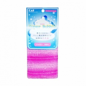 KAI Мочалка для тела "Super Bubble" массажная, жесткая, нейлон, розовая, в форме шарфа 30x100см