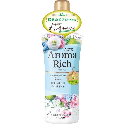LION Кондиционер для белья Aroma Rich Sarah, с ароматом натуральных масел (унисекс), 480мл