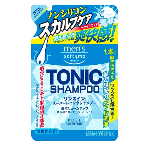 KOSE COSMEPORT Мужской шампунь для волос "Men's Softymo" с цитрусовым ароматом, запасной блок, 400мл
