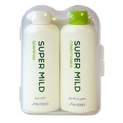 SHISEIDO Дорожный набор(шампунь, кондиционер) для поврежд.волос "SUPER MILD" с витамином Е , цветочн
