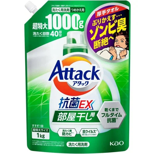 KAO Гель для стирки с антибактериальным эффектом "Attack Bio EX Super Clear", аромат зелени, 1000г