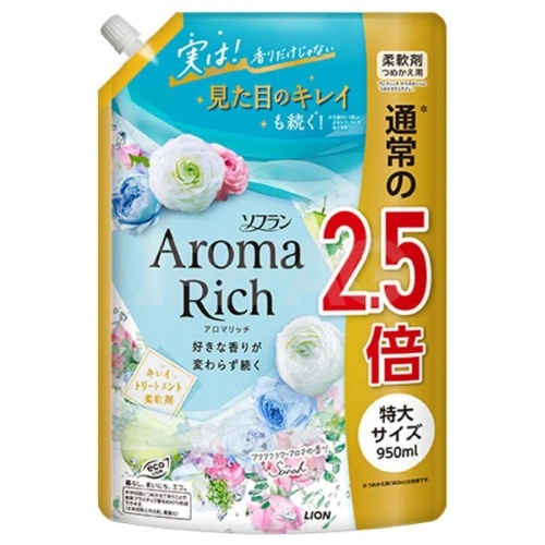 LION Кондиционер для белья "Soflan Aroma Rich Sarah" с ароматом цветов и лайма, 950мл