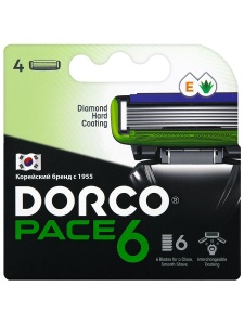 DORCO  PACE 6 (4 шт.) Green, сменные кассеты с 6 лезвиями