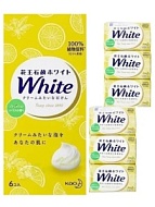 KAO Набор натурального увлажняющего туалетного мыла "White" со скваланом, аромат лимона, 85г х 6 шт.