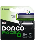 DORCO  PACE 6 (4 шт.) Green, сменные кассеты с 6 лезвиями